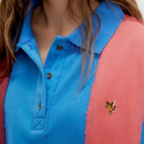 We The Free Too Cool For School Polo Shirt Oversized Blue Jay Color Block Large - Picture 3 of 12